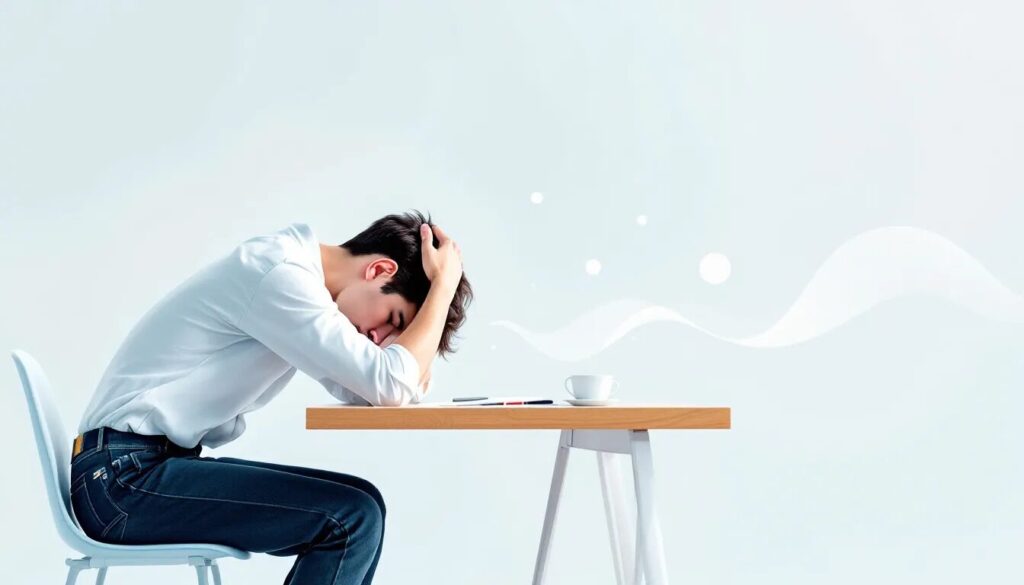 A tired employee struggling with productivity due to lack of sleep.