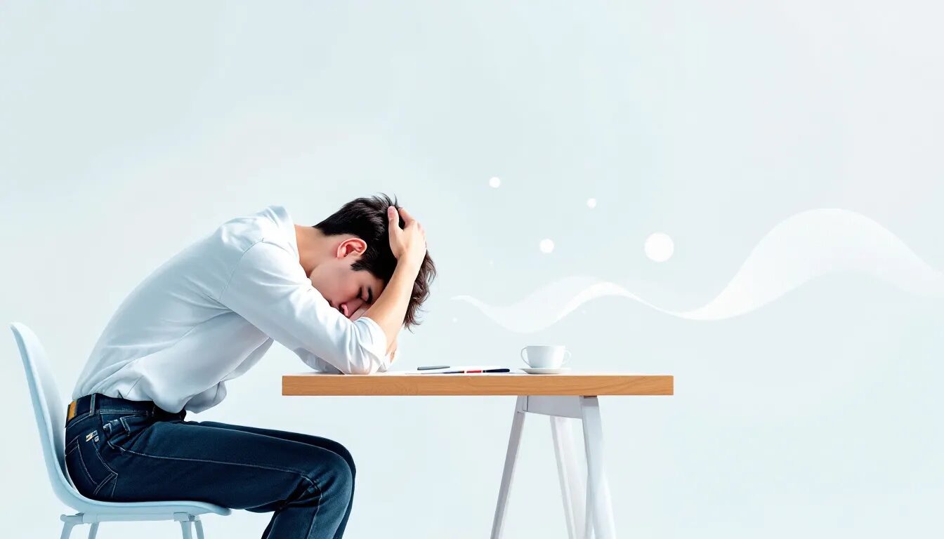 A tired employee struggling with productivity due to lack of sleep.