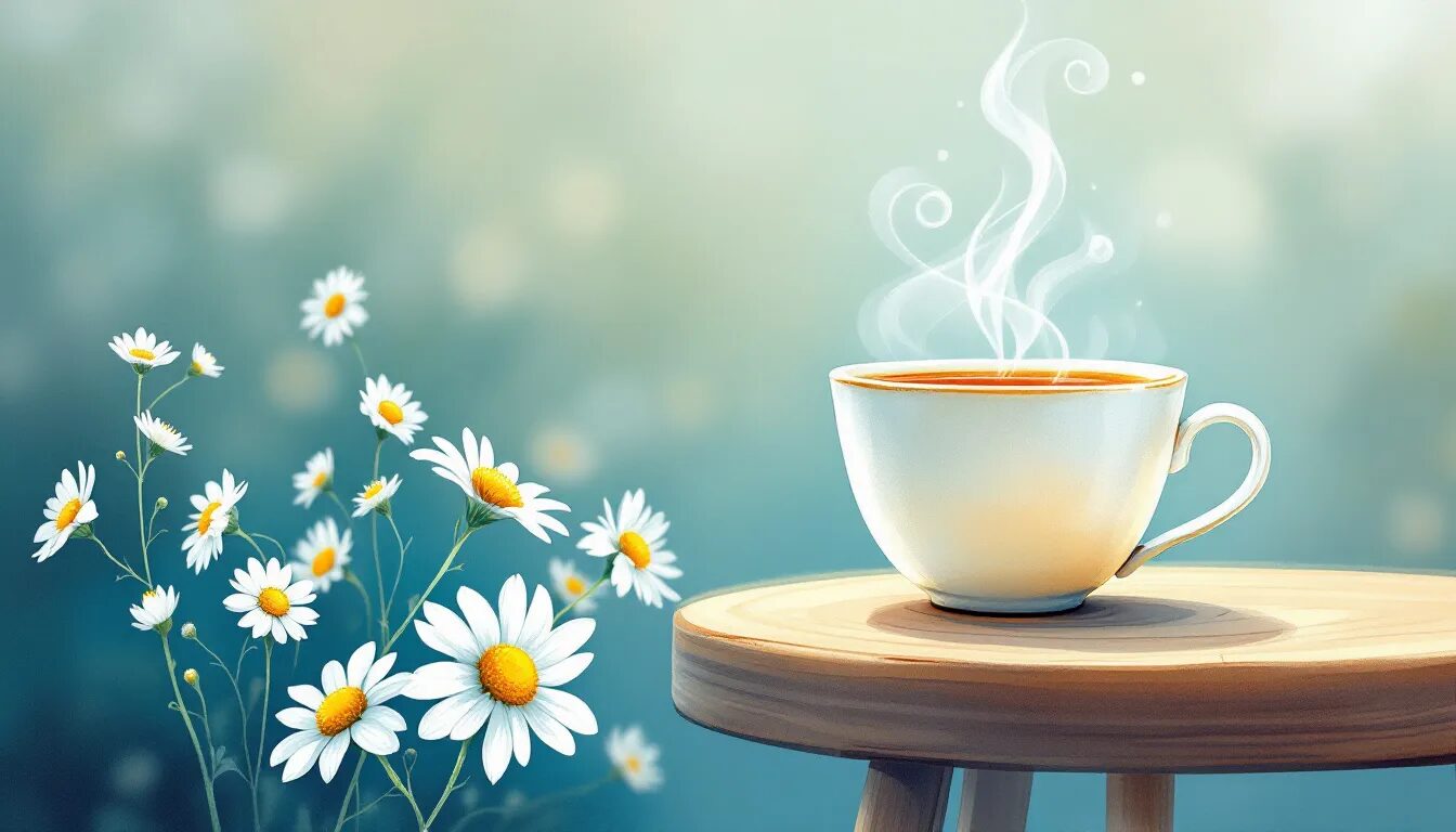 A steaming cup of chamomile tea, a natural sleep aid.