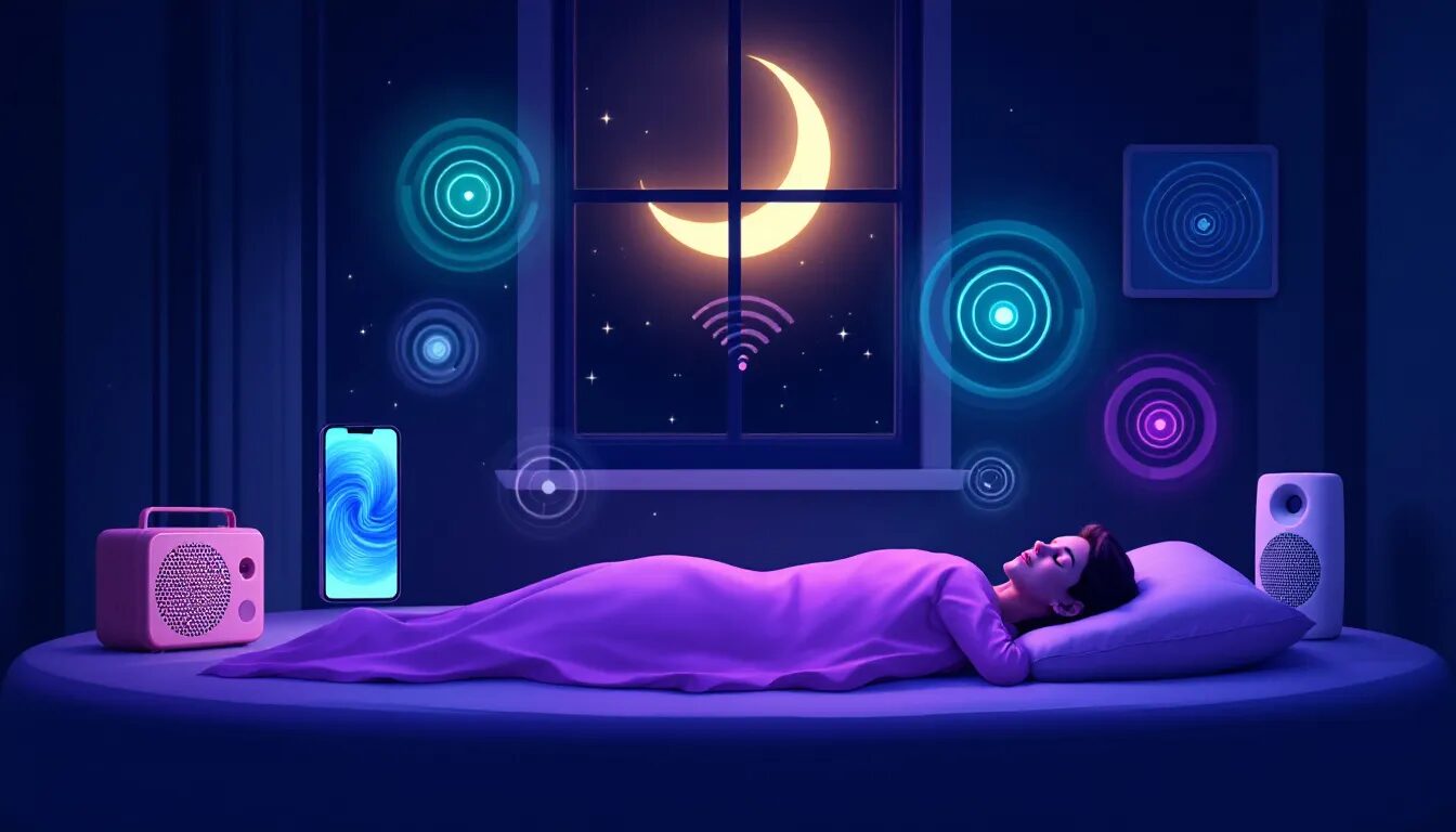 An illustration of various electronic devices emitting electromagnetic fields.