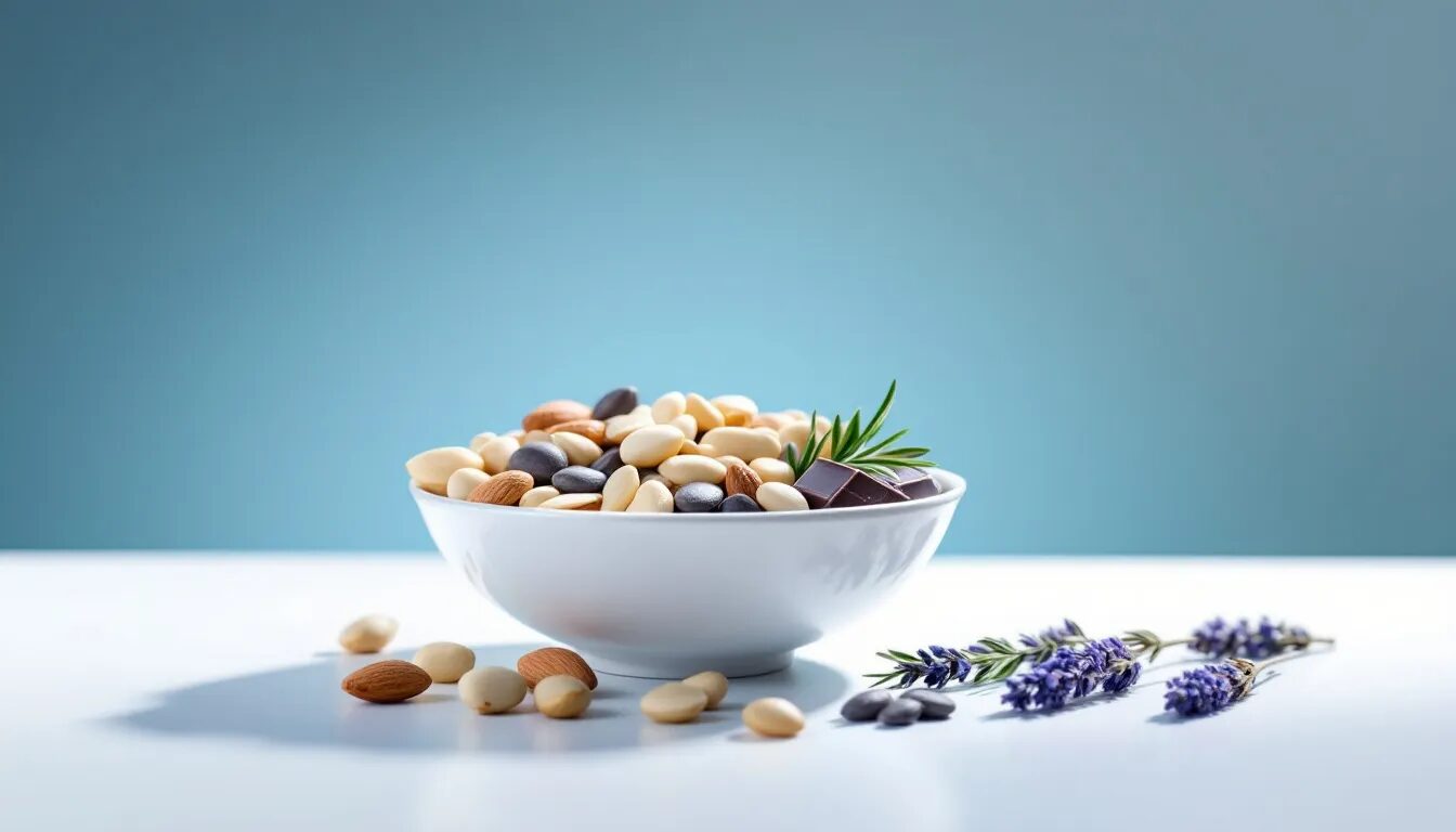 A bowl of magnesium-rich foods, promoting better sleep.