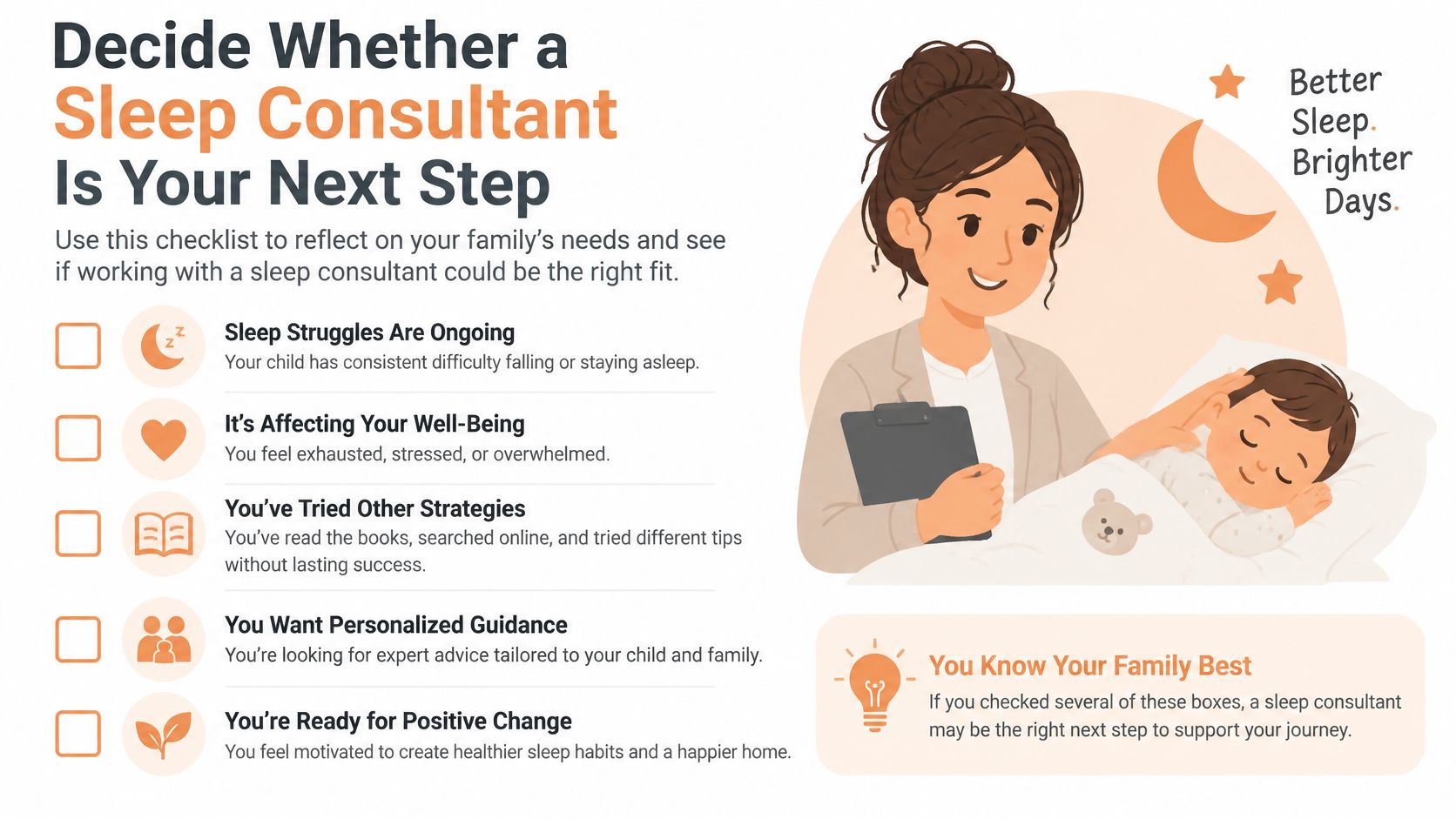 A checklist for parents to decide if hiring a professional sleep consultant is the right choice.